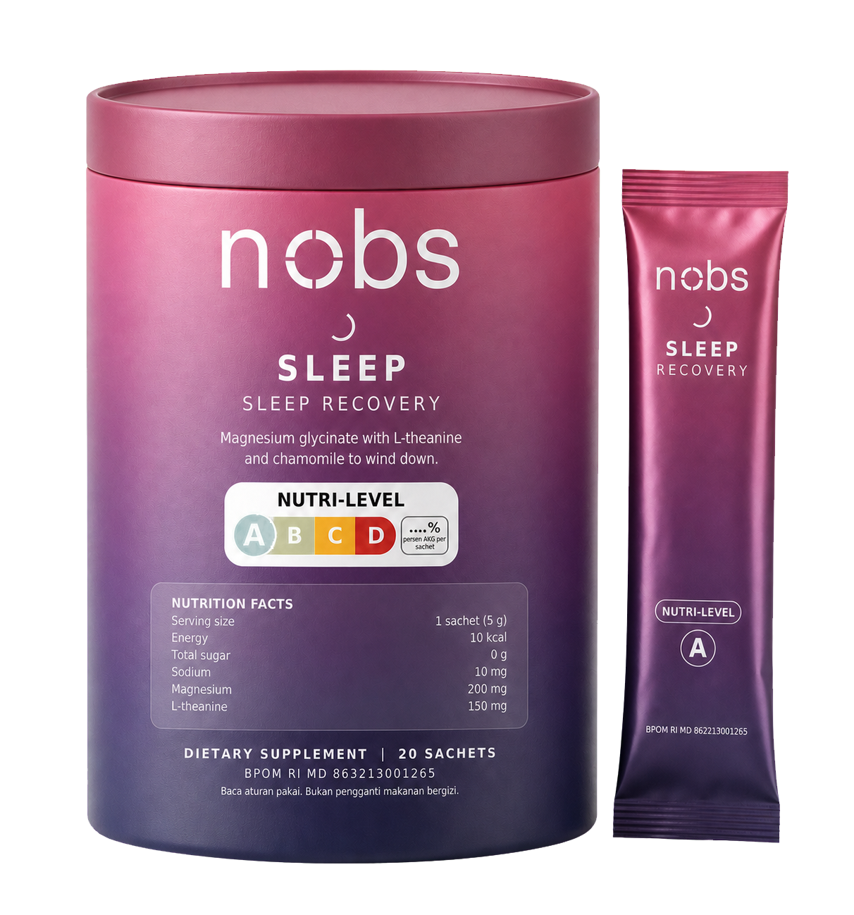 NOBS Sleep tub and stick pack, retail packaging